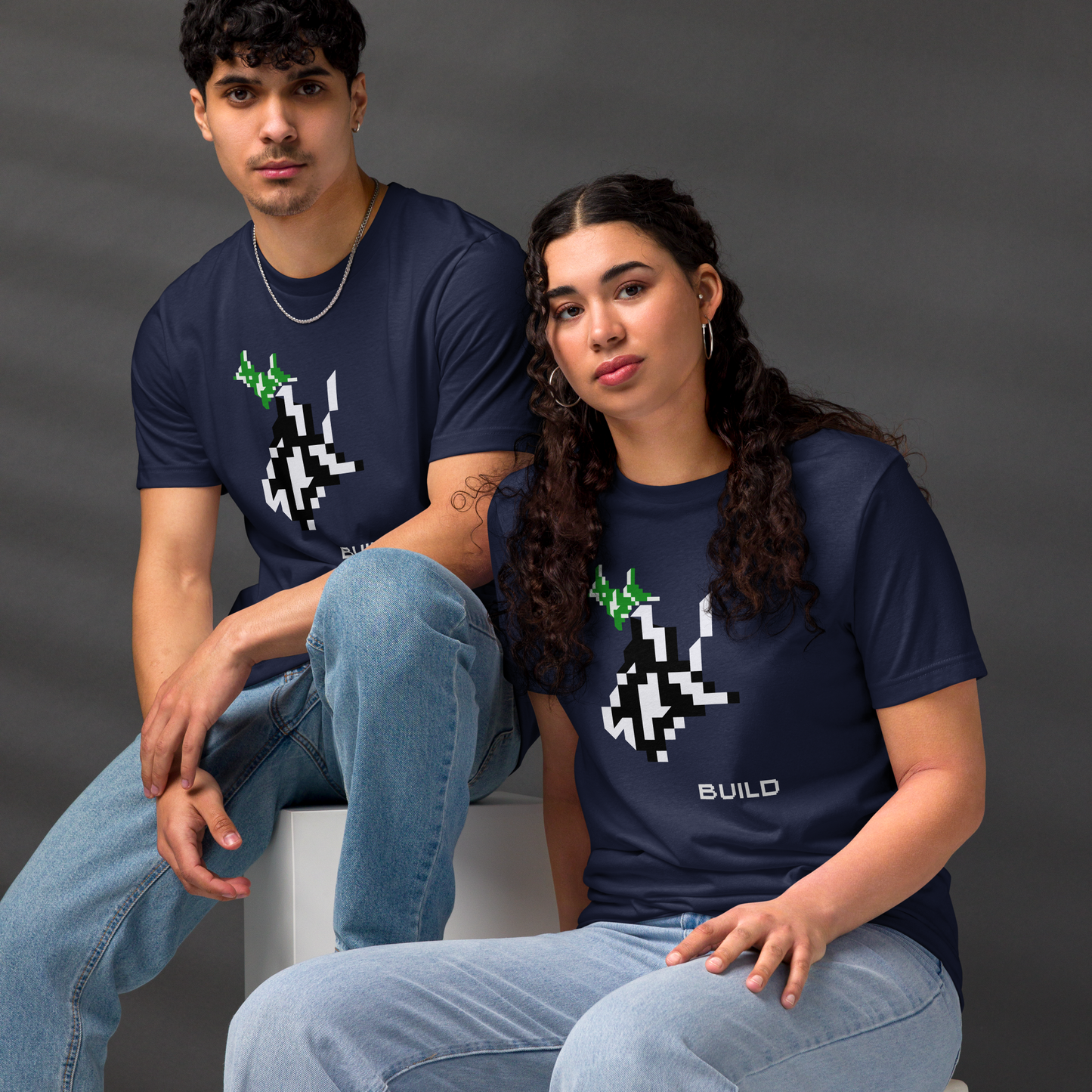 BUILD, MONOCHROME, Unisex staple eco t-shirt, Athleisure Minimalist BUILD Pixel Graphic Tech Streetwear Fashion Gaming Gift Unisex Workout Top Comfortable Layer