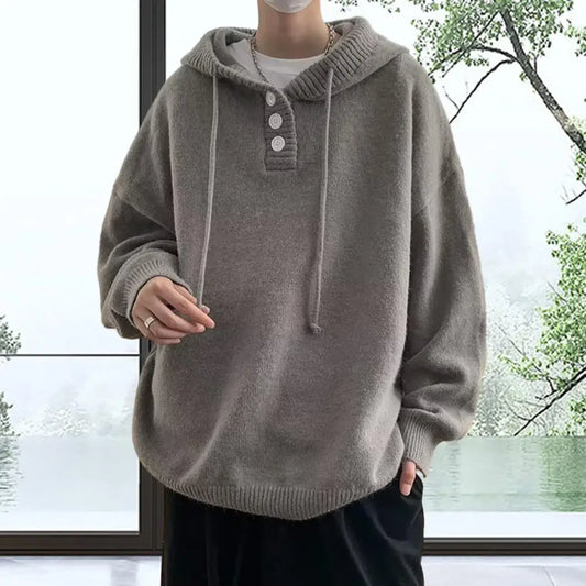 Men Hooded Sweater Spring and Autumn Seasons Japanese Vintage Lazy Coat Male Wearing Hat Knit Casual Fashion Loose Sweater Top