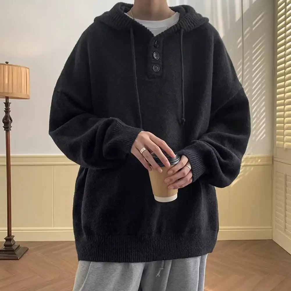 Men Hooded Sweater Spring and Autumn Seasons Japanese Vintage Lazy Coat Male Wearing Hat Knit Casual Fashion Loose Sweater Top