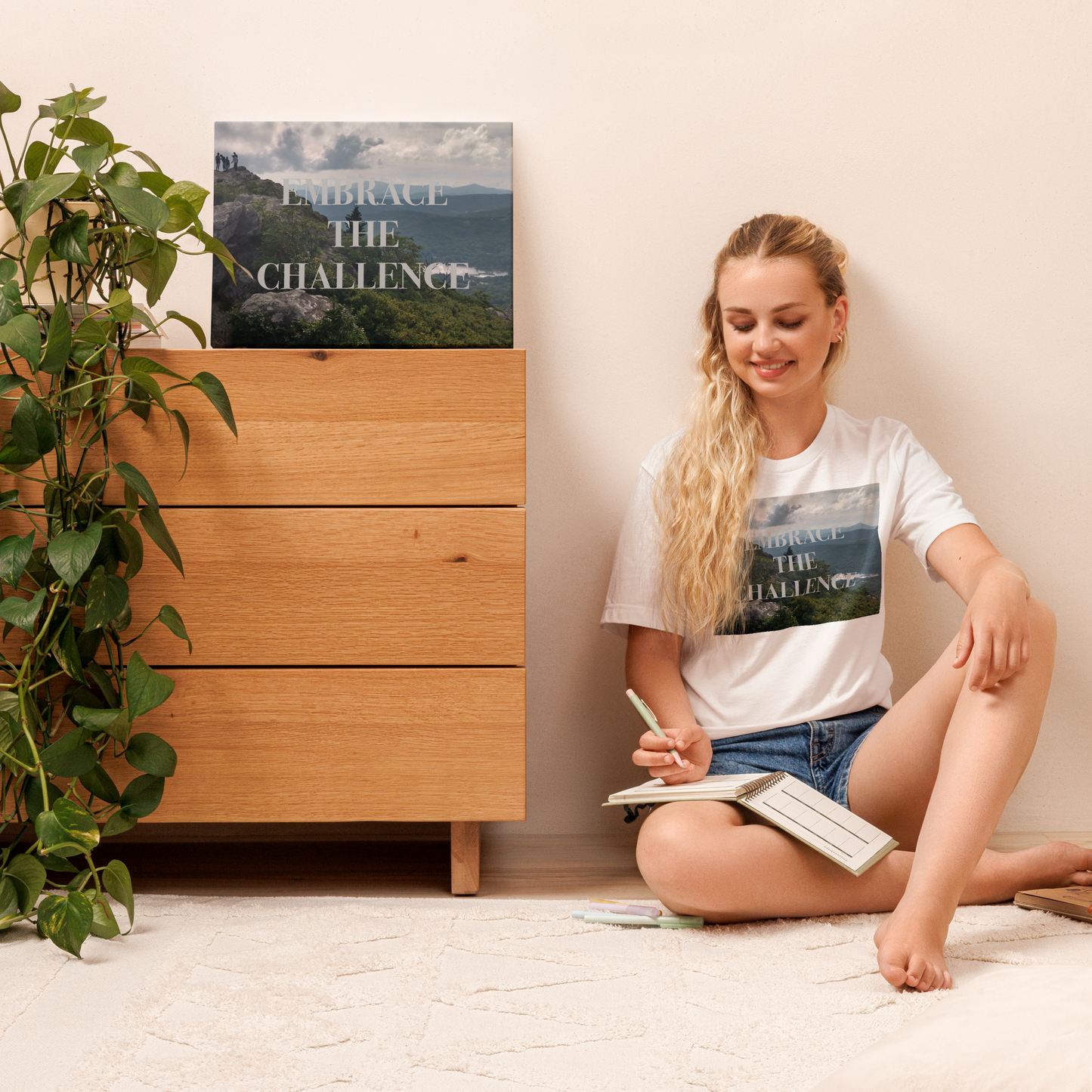 Inspirational Wall Art Mountain Landscape Canvas Home Office Decor Embrace Challenge Quote Nature Gift Motivational Print Bedroom Decor