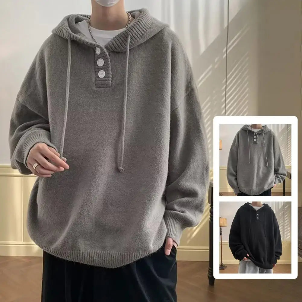 Men Hooded Sweater Spring and Autumn Seasons Japanese Vintage Lazy Coat Male Wearing Hat Knit Casual Fashion Loose Sweater Top