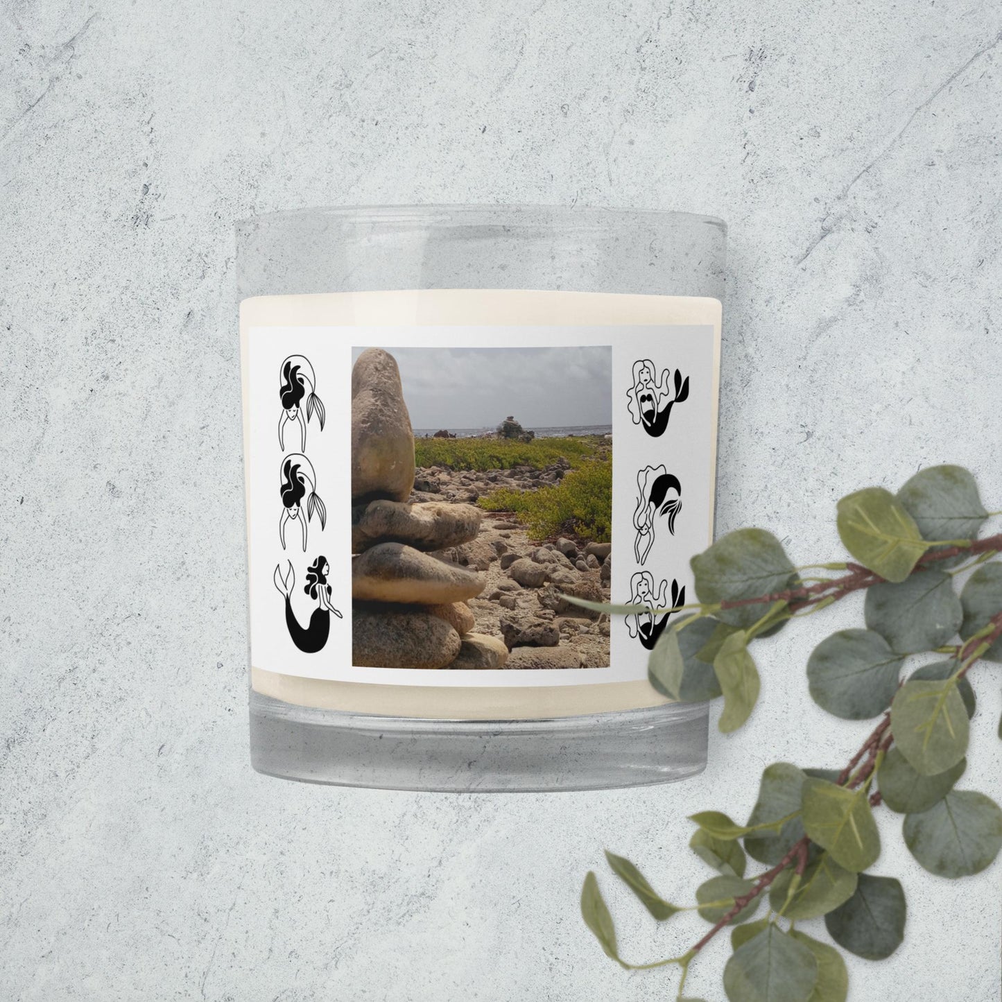 Mermaids, with landscape photograph Glass jar soy wax candle