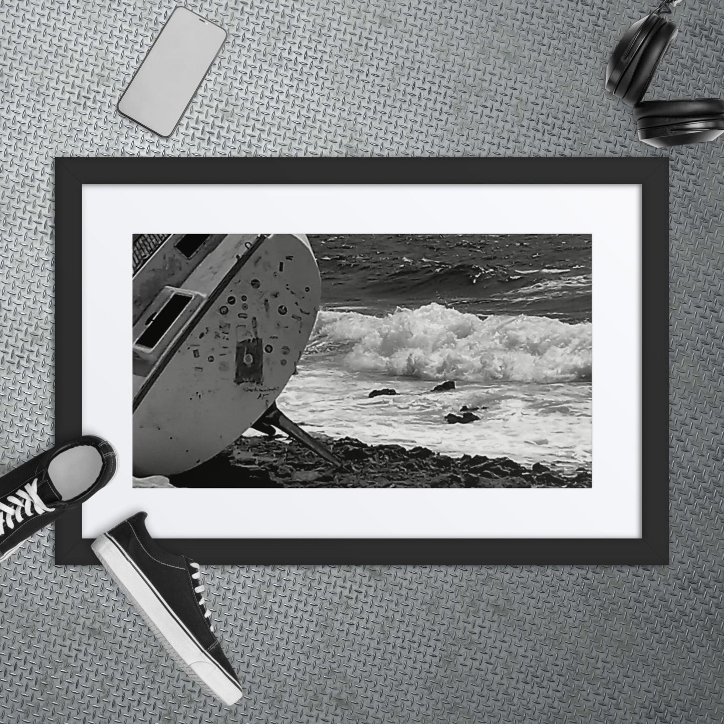 Ship-Wreck Black and White photo, Framed poster