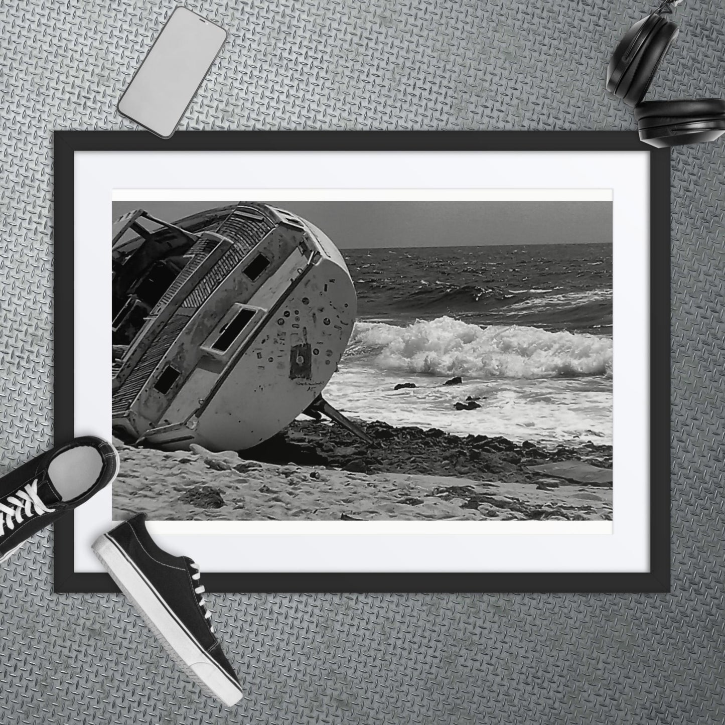 Ship-Wreck Black and White photo, Framed poster
