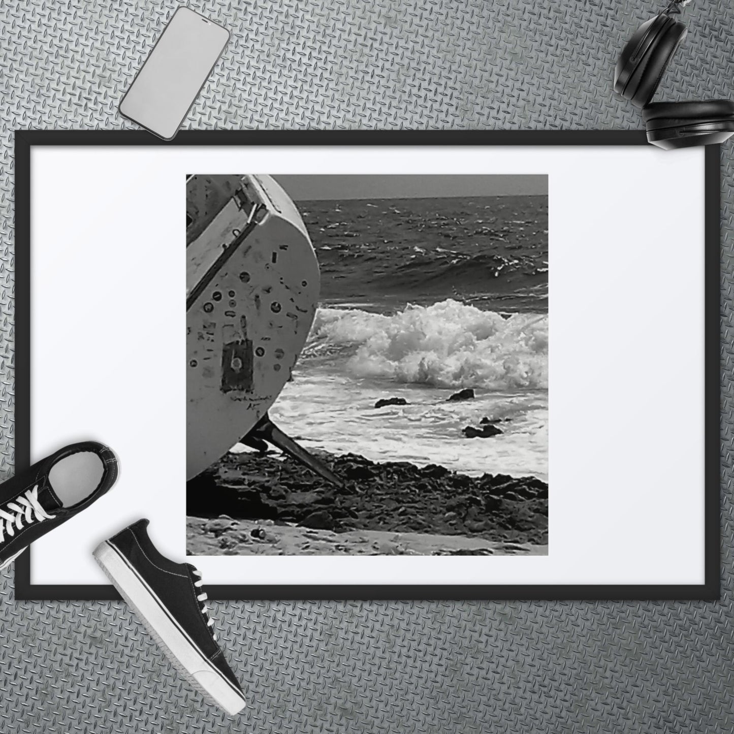 Ship-Wreck Black and White photo, Framed poster