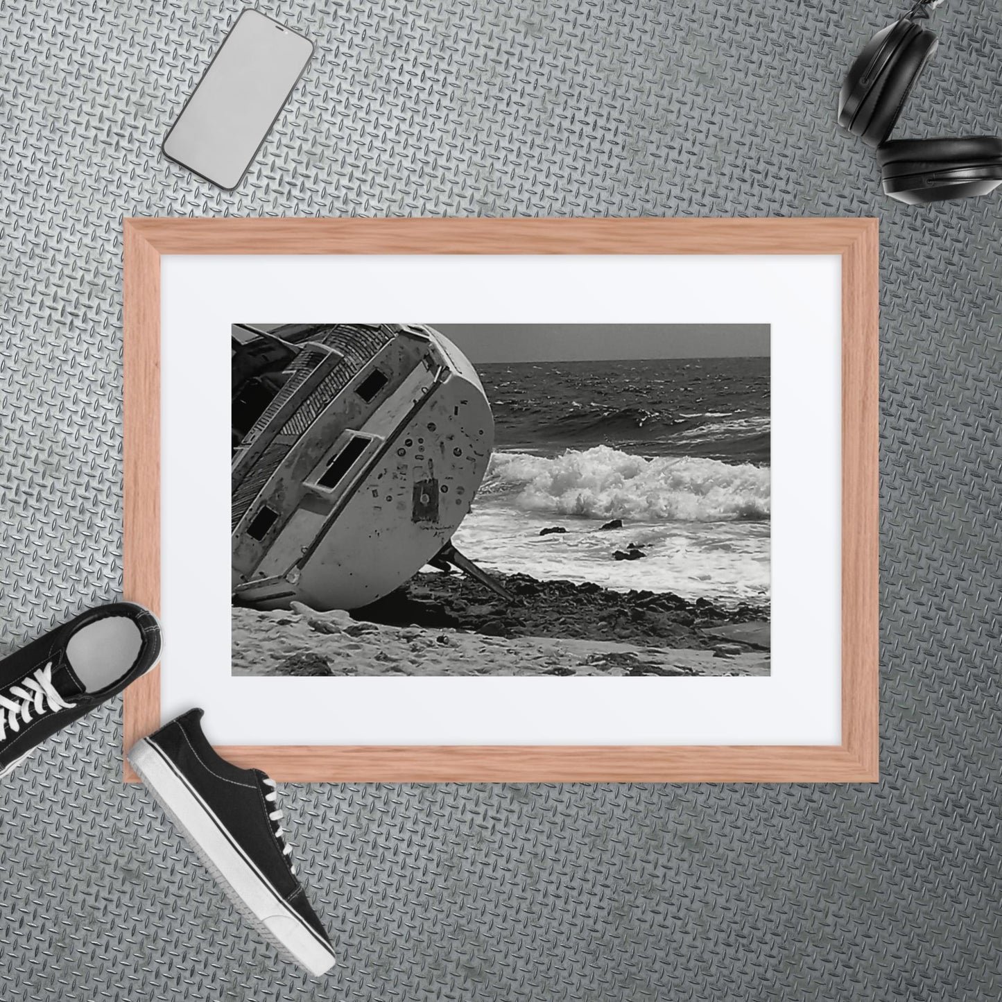 Ship-Wreck Black and White photo, Framed poster