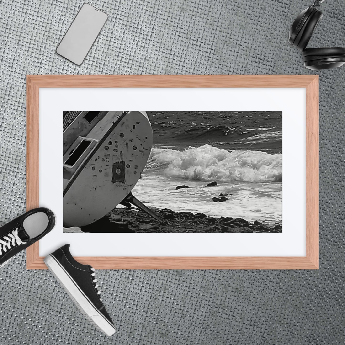 Ship-Wreck Black and White photo, Framed poster