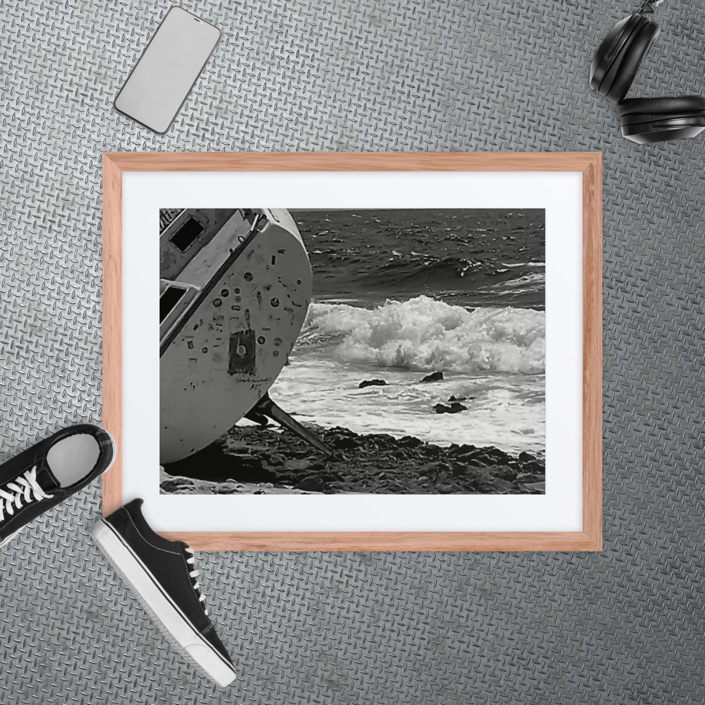 Ship-Wreck Black and White photo, Framed poster