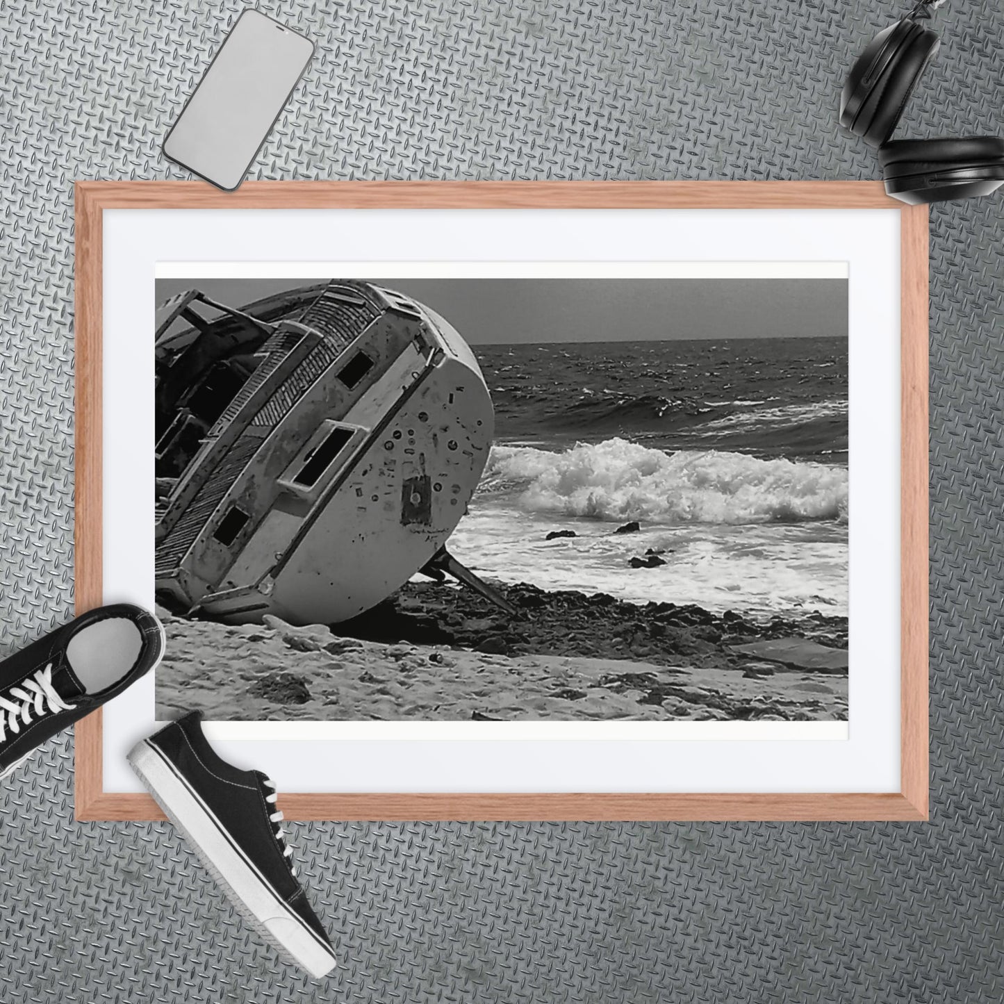 Ship-Wreck Black and White photo, Framed poster