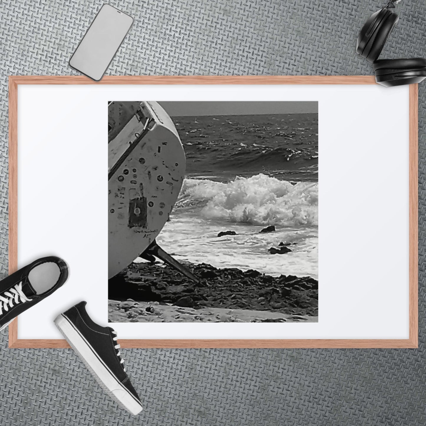 Ship-Wreck Black and White photo, Framed poster