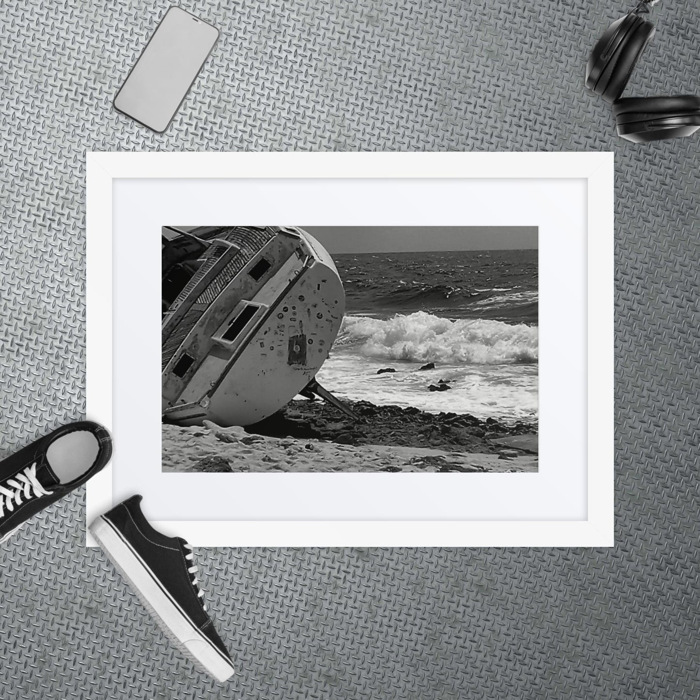 Ship-Wreck Black and White photo, Framed poster