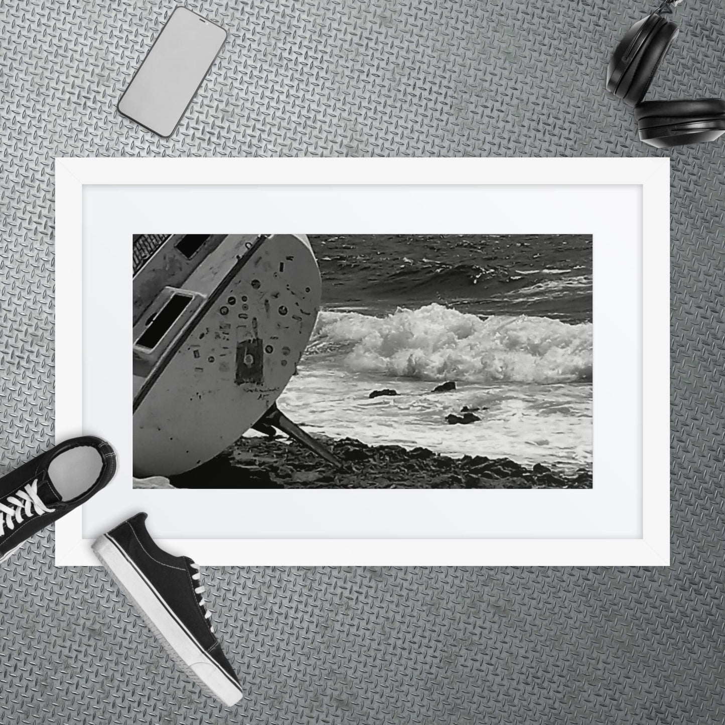 Ship-Wreck Black and White photo, Framed poster