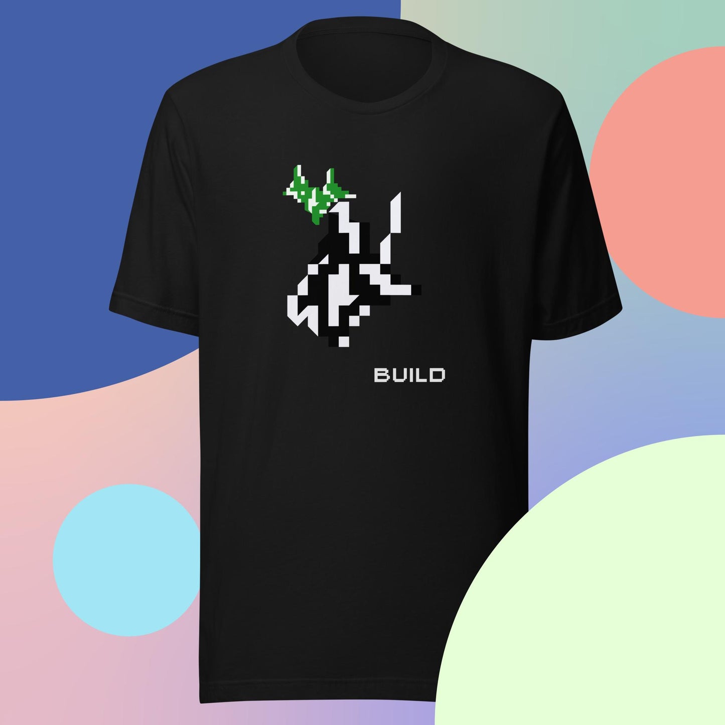 BUILD, MONOCHROME, Unisex staple eco t-shirt, Athleisure Minimalist BUILD Pixel Graphic Tech Streetwear Fashion Gaming Gift Unisex Workout Top Comfortable Layer