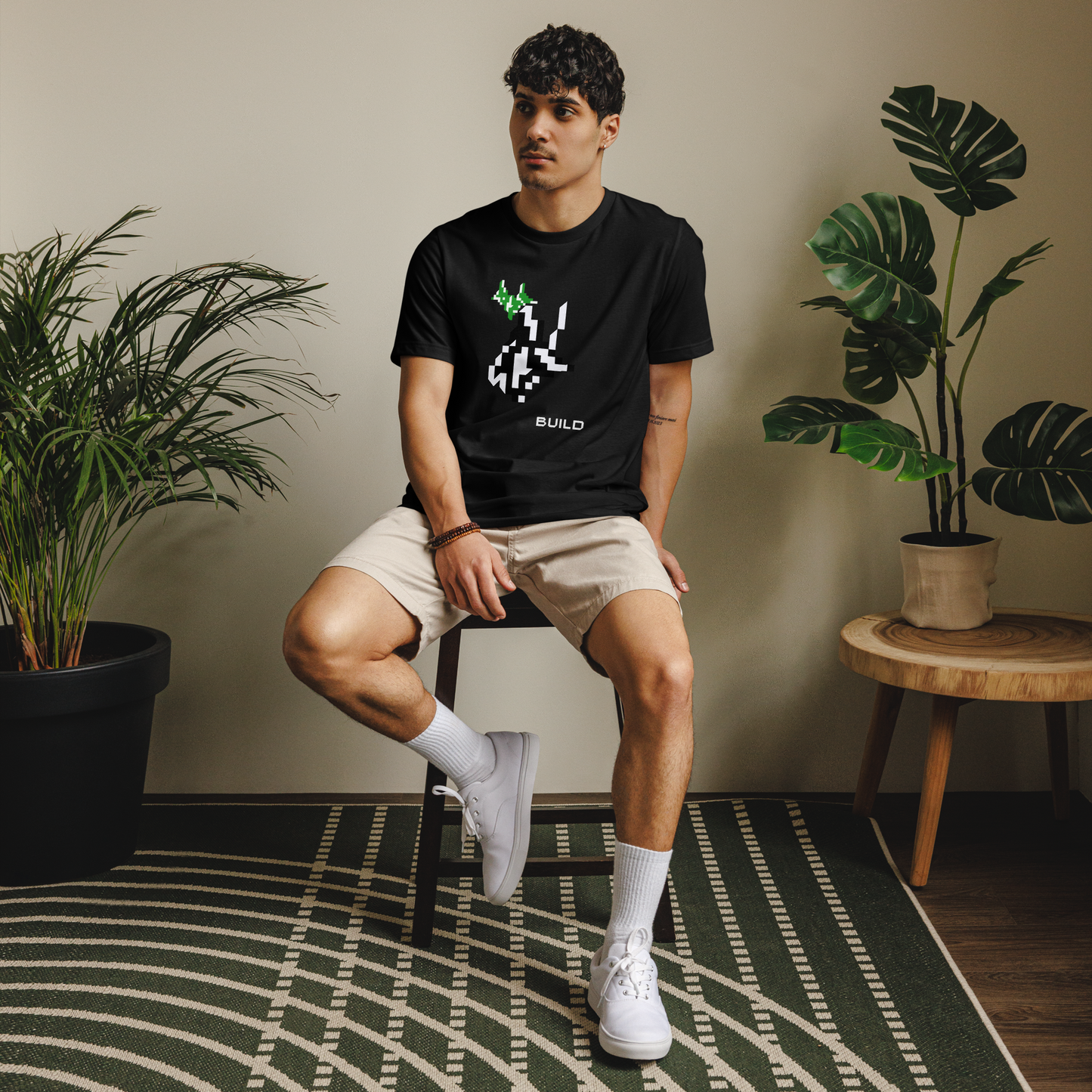 BUILD, MONOCHROME, Unisex staple eco t-shirt, Athleisure Minimalist BUILD Pixel Graphic Tech Streetwear Fashion Gaming Gift Unisex Workout Top Comfortable Layer
