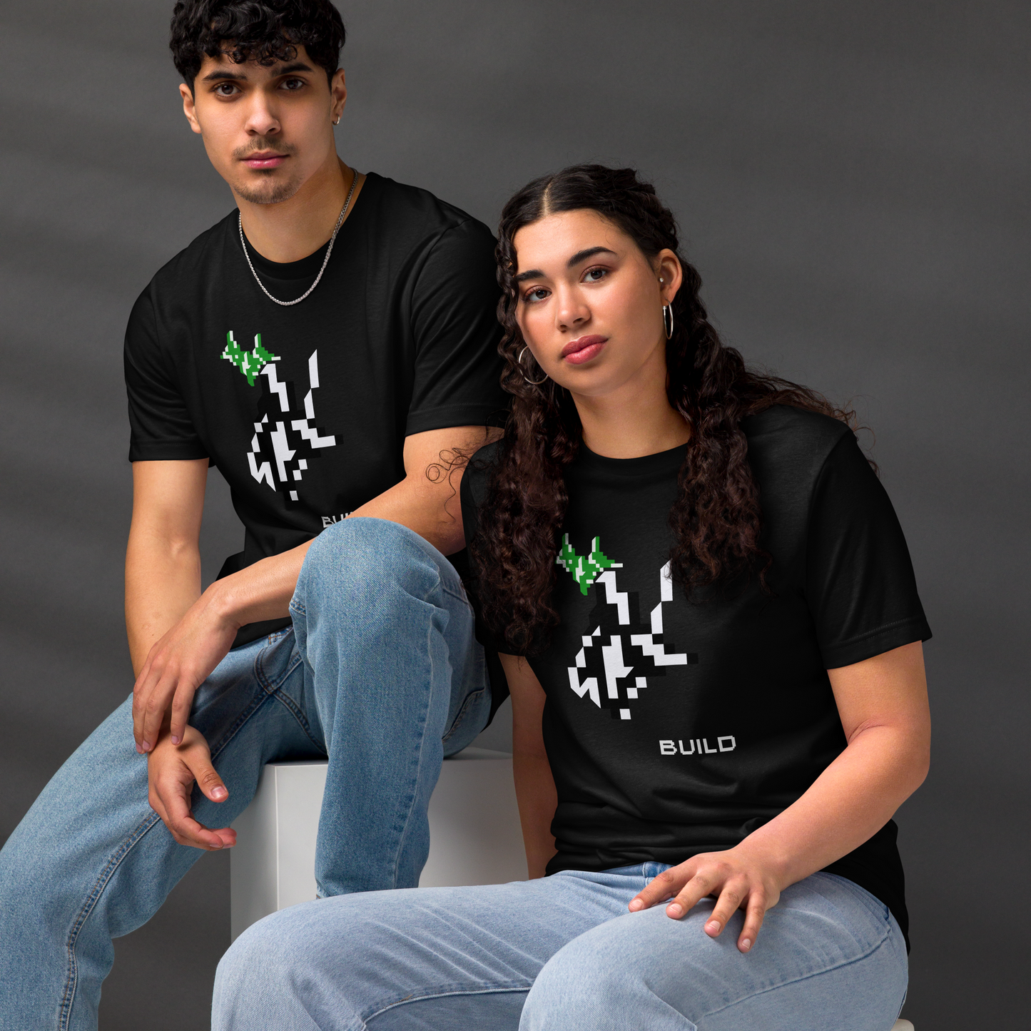 BUILD, MONOCHROME, Unisex staple eco t-shirt, Athleisure Minimalist BUILD Pixel Graphic Tech Streetwear Fashion Gaming Gift Unisex Workout Top Comfortable Layer