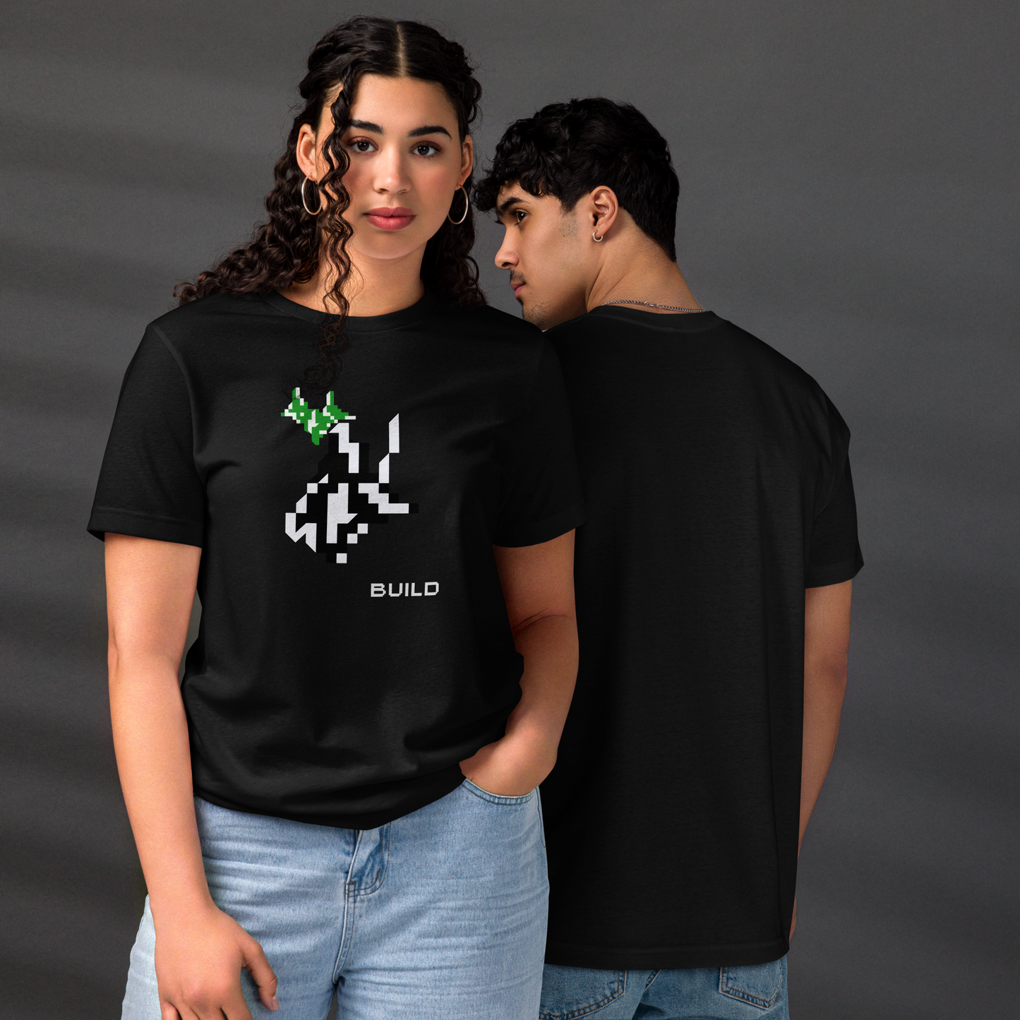 BUILD, MONOCHROME, Unisex staple eco t-shirt, Athleisure Minimalist BUILD Pixel Graphic Tech Streetwear Fashion Gaming Gift Unisex Workout Top Comfortable Layer