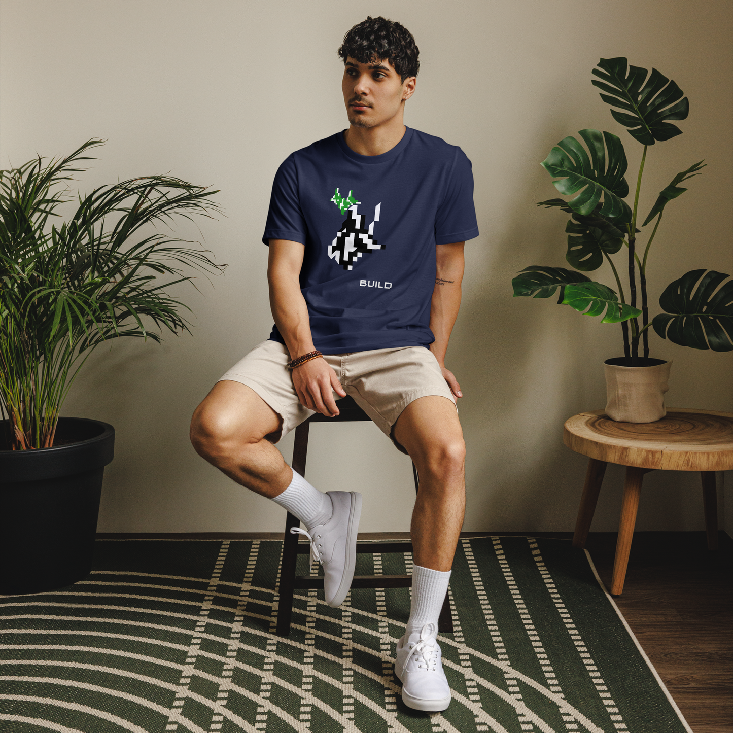 BUILD, MONOCHROME, Unisex staple eco t-shirt, Athleisure Minimalist BUILD Pixel Graphic Tech Streetwear Fashion Gaming Gift Unisex Workout Top Comfortable Layer