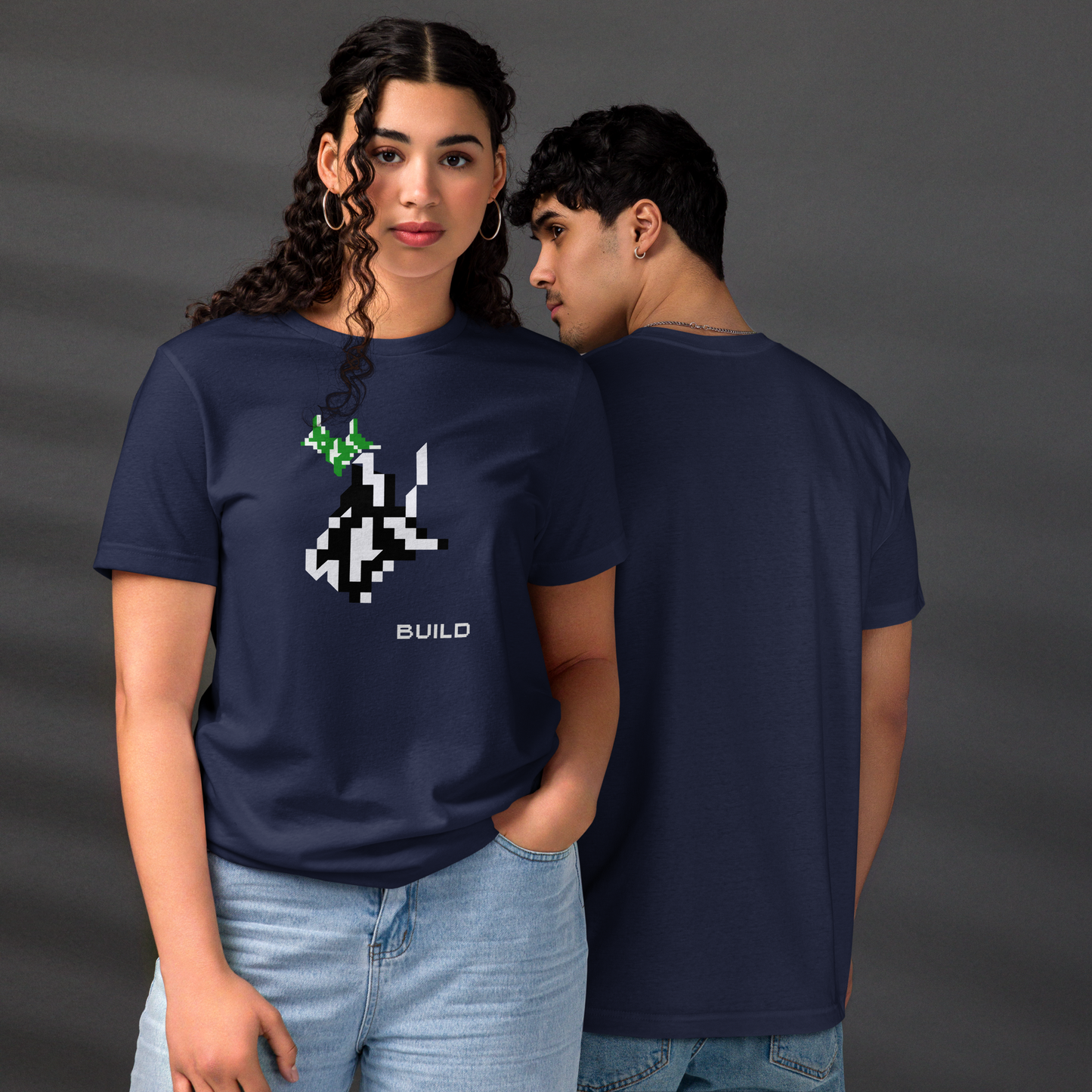 BUILD, MONOCHROME, Unisex staple eco t-shirt, Athleisure Minimalist BUILD Pixel Graphic Tech Streetwear Fashion Gaming Gift Unisex Workout Top Comfortable Layer