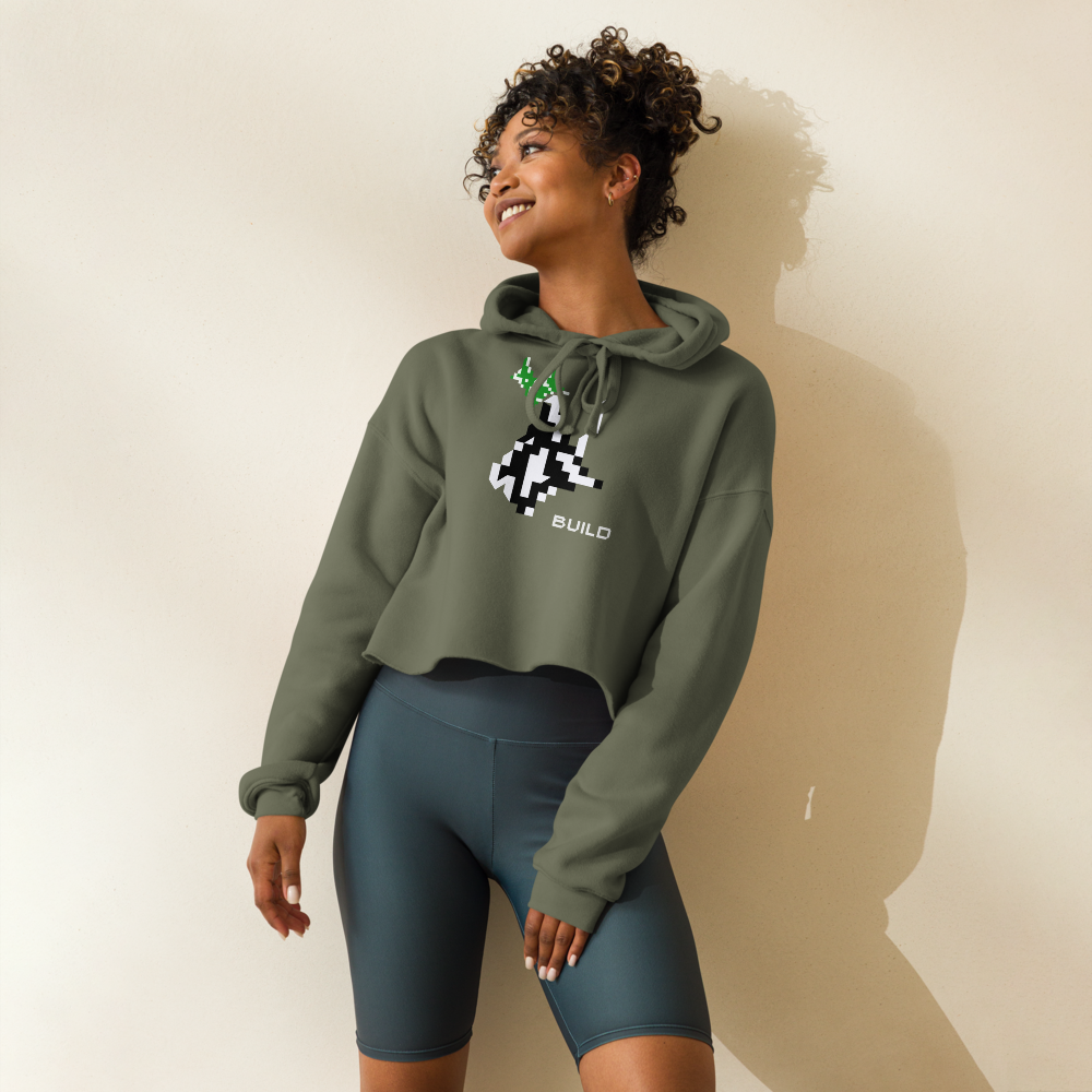 Gamer Cropped Hoodie Athleisure Minimalist BUILD Pixel Graphic Tech Streetwear Fashion Gaming Gift Unisex Workout Top Comfortable Layer