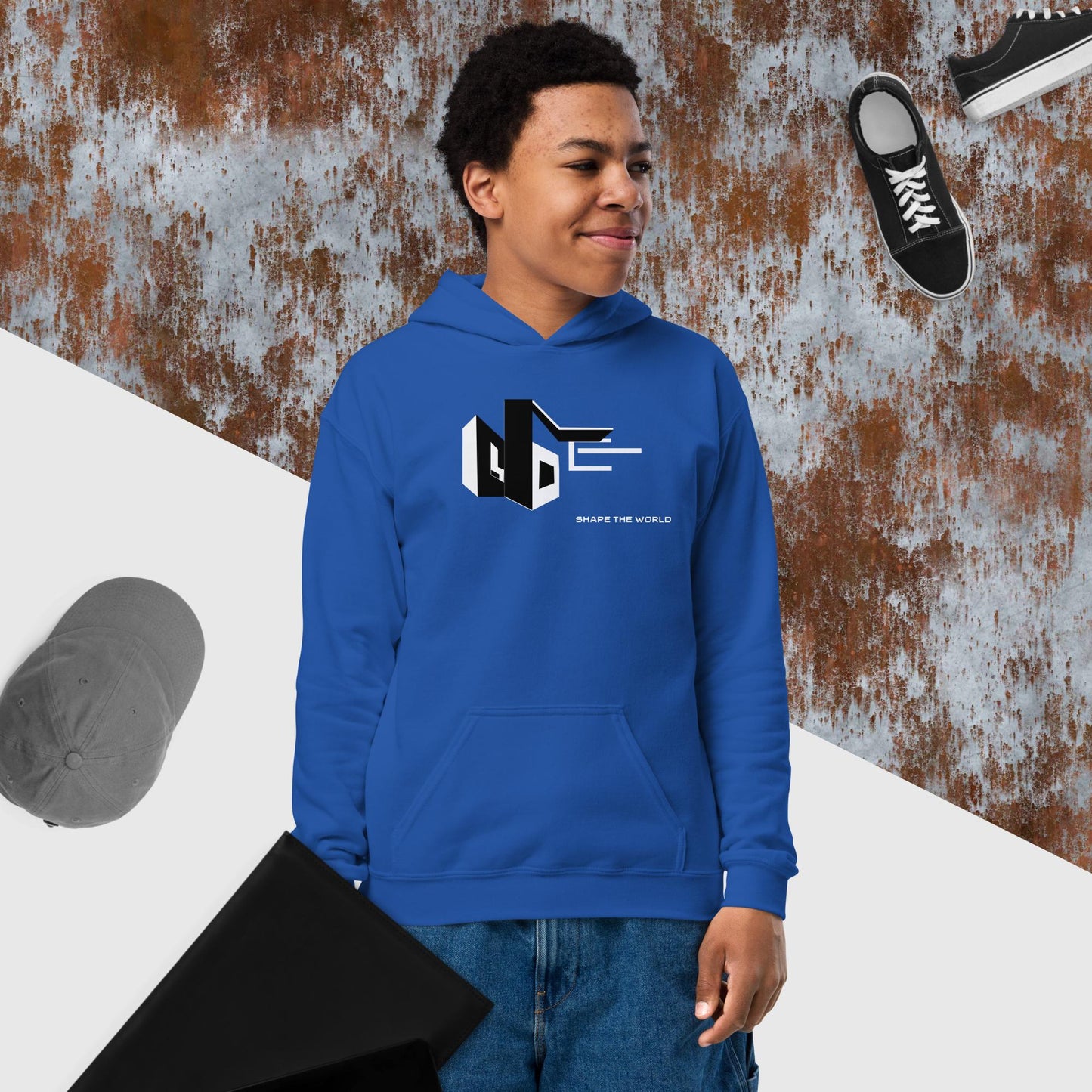 SHAPE THE WORLD, MONOCHROME, Youth heavy blend hoodie